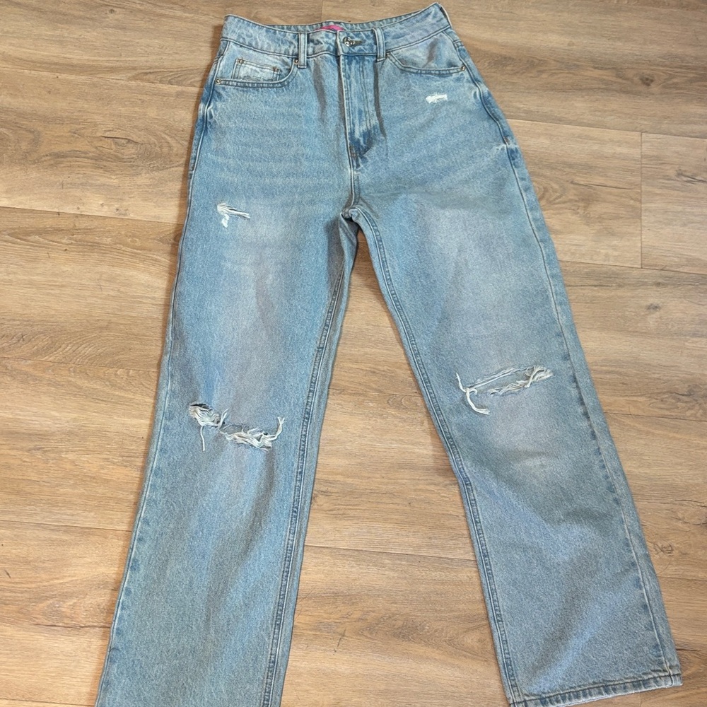 EDIKTED WIDE LEG DENIM LIGHT WASH JEANS